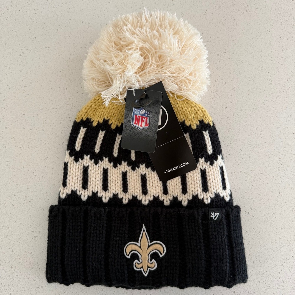 New Orleans Saints 47 Brand NFL Knit Pom Beanie‎ Hat Black Gold